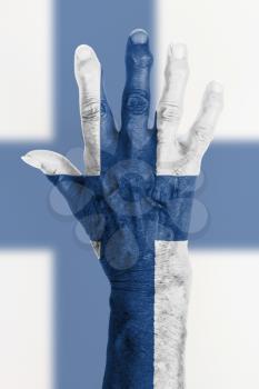 Isolated old hand with flag, European Union, Finland