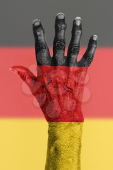 Isolated old hand with flag, European Union, Germany