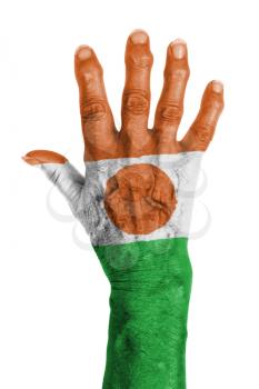 Hand of an old woman with arthritis, isolated on white, Niger