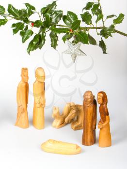 Scene of the Christmas crib, made of wood, isolated