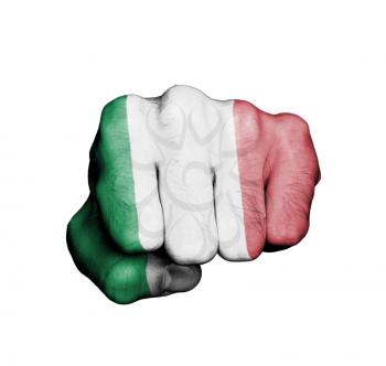 Front view of punching fist, banner of Italy