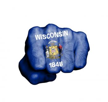 United states, fist with the flag of a state, Wisconsin