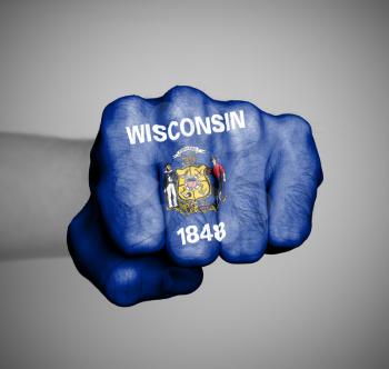 United states, fist with the flag of a state, Wisconsin