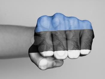 Fist of a man punching, flag of Estonia