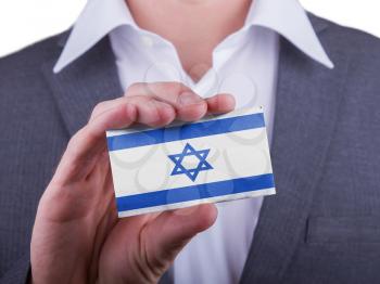 Businessman showing card, matte paper effect, Israel