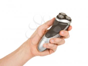 Hand holding an electric shaver isolated over a white background