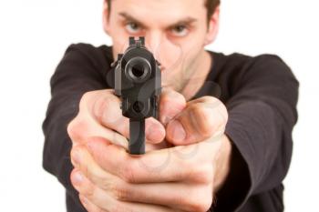 Man with a gun, isolated on a white background