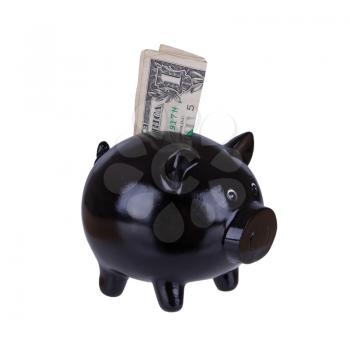 Piggy bank with one dollar bill (USA)