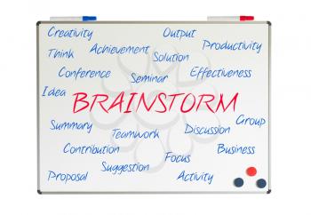 Brainstorm word cloud written on a whiteboard