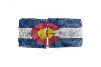 Rough broken brick, isolated on white background, flag of Colorado
