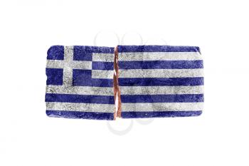 Rough broken brick, isolated on white background, flag of Greece