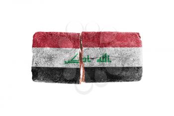 Rough broken brick, isolated on white background, flag of Iraq