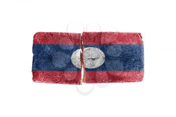 Rough broken brick, isolated on white background, flag of Laos