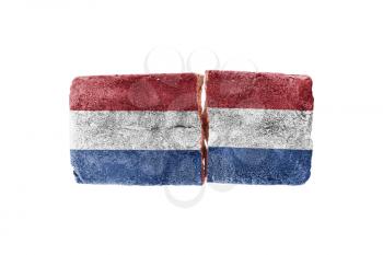 Rough broken brick, isolated on white background, flag of the Netherlands