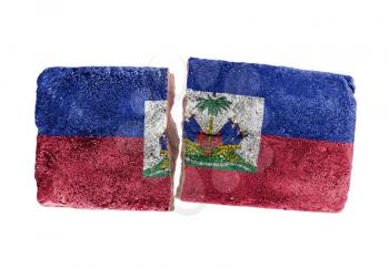 Rough broken brick, isolated on white background, flag of Haiti