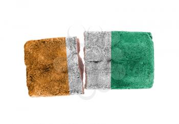 Rough broken brick, isolated on white background, flag of Ivory Coast