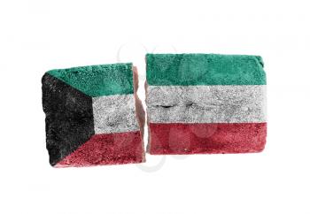 Rough broken brick, isolated on white background, flag of Kuwait