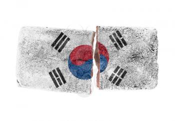 Rough broken brick, isolated on white background, flag of South Korea