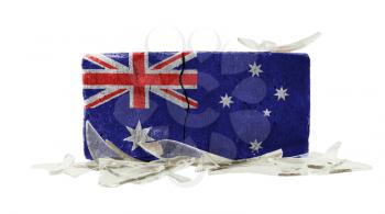 Brick with broken glass, violence concept, flag of Australa