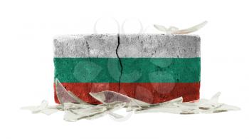 Brick with broken glass, violence concept, flag of Bulgaria