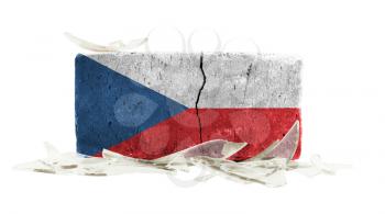Brick with broken glass, violence concept, flag of the Czech Republic