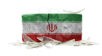 Brick with broken glass, violence concept, flag of Iran