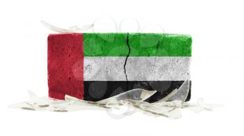 Brick with broken glass, violence concept, flag of United Arab Emirates