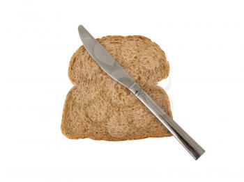 Slice of brown bread isolated on white