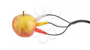 Audio video cables on apple, communication concept