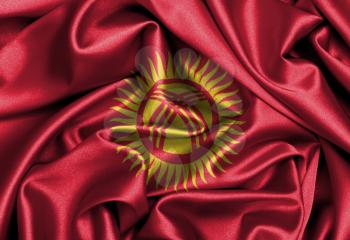 Satin flag, three dimensional render, flag of Kyrgyzstan