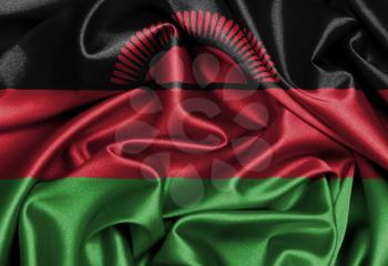 Satin flag, three dimensional render, flag of Malawi