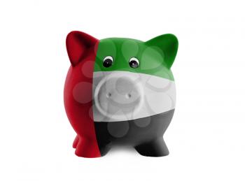 Unique pink ceramic piggy bank isolated, United Arab Emirates