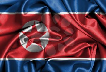 Satin flag, three dimensional render, flag of North Korea