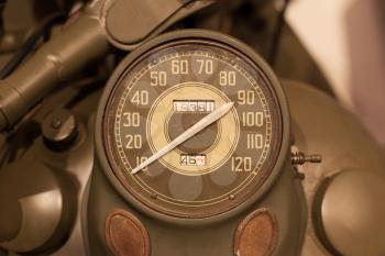 Old style of motorcycle speedometer, American army motorcycle from WWII