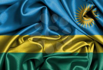 Satin flag, three dimensional render, flag of Rwanda