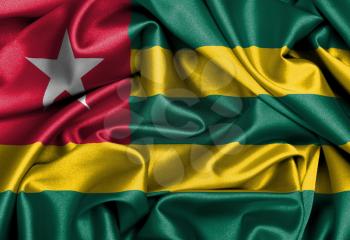 Satin flag, three dimensional render, flag of Togo
