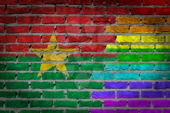 Dark brick wall texture - coutry flag and rainbow flag painted on wall - Burkina Faso