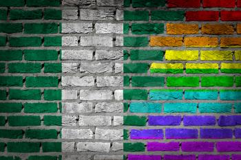 Dark brick wall texture - coutry flag and rainbow flag painted on wall - Nigeria