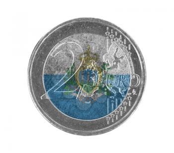 Euro coin, 2 euro, isolated on white, flag of San Marino