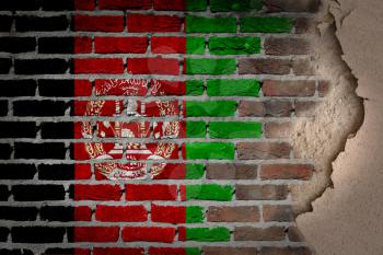 Dark brick wall texture with plaster - flag painted on wall - Afghanistan
