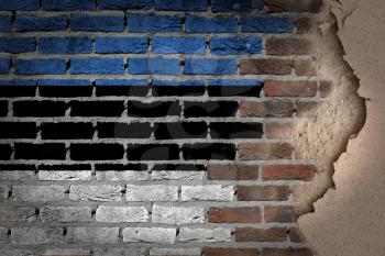 Dark brick wall texture with plaster - flag painted on wall - Estonia