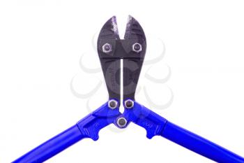 Close-up of an old pair of boltcutters on a white background