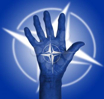 Palm of a woman hand, body paited, NATO