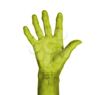 Hand symbol, saying five, saying hello or saying stop, yellow