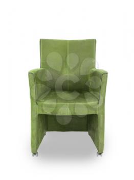Green leather dining room chair isolated on white