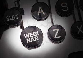 Typewriter with special buttons, webinar