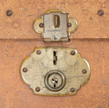 Old canvas trunk lock close up, vintage
