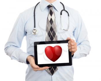 Doctor holding tablet, isolated on white - Red heart