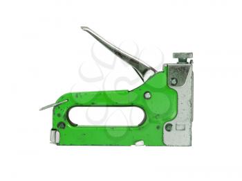 Construction hand-held stapler, isolated on white background, green