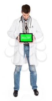 Doctor holding tablet, isolated on white - Healthy